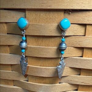 Southwest Campitos Turquoise and Sterling Silver Arrowhead Earrings